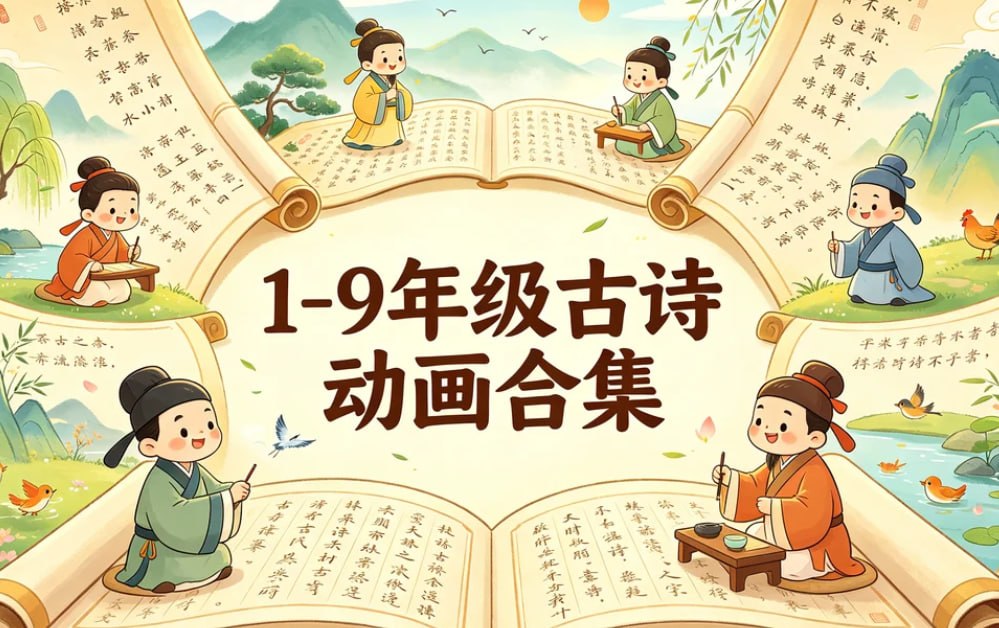 1-9年级古诗动画合集，轻松背诵理解古诗文