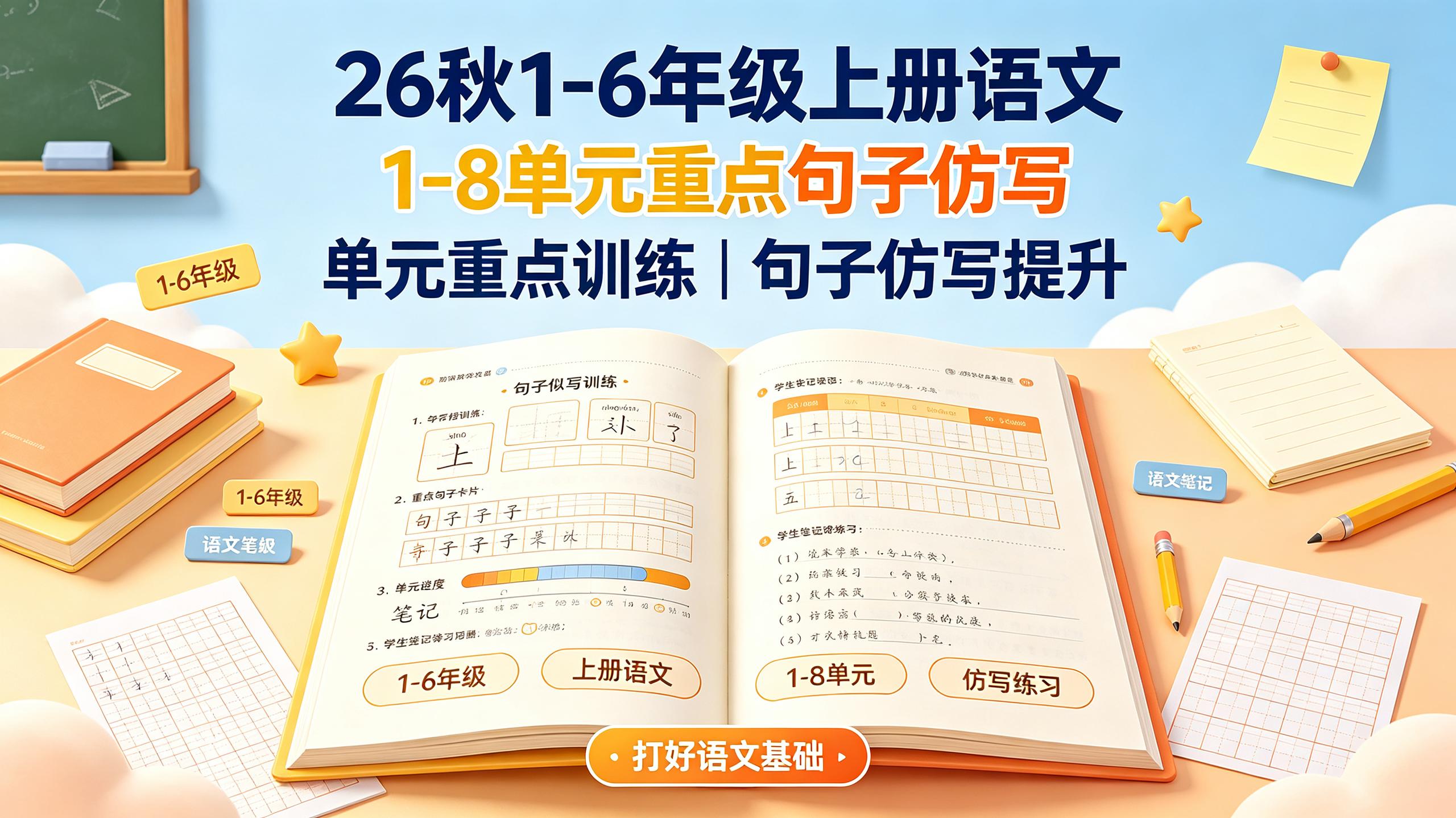 26秋1-6年级上册语文1-8单元重点句子仿写