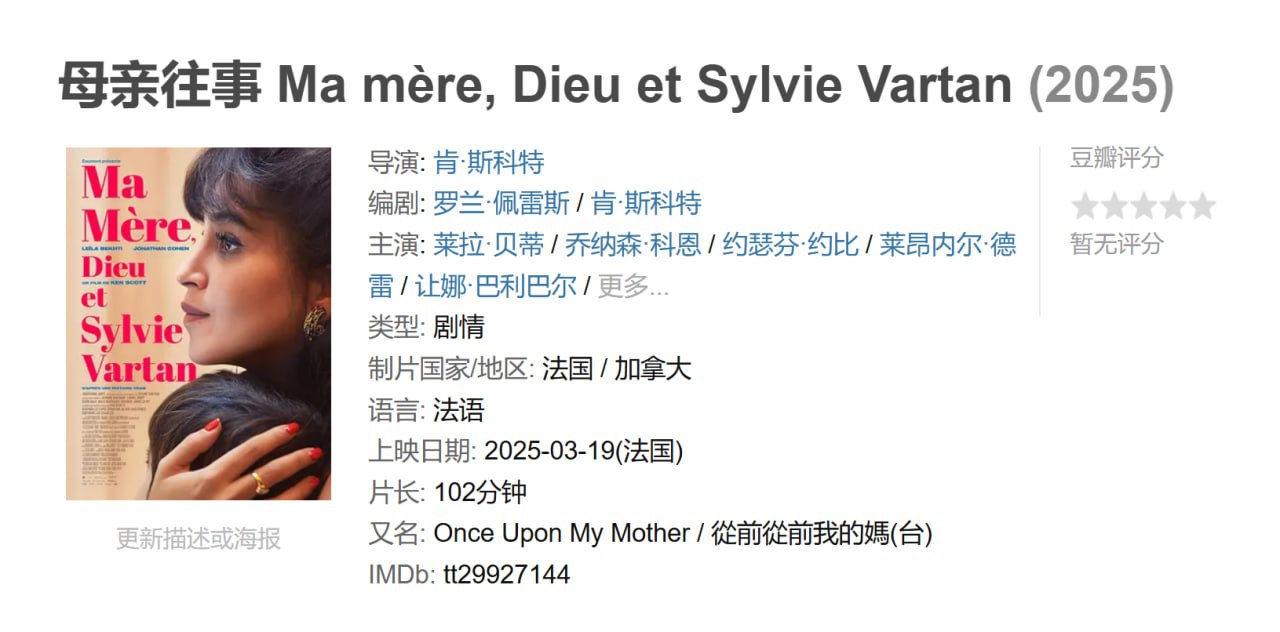 母亲往事 Ma mère, Dieu et Sylvie Vartan (2025)