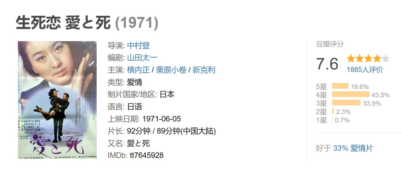 生死恋 愛と死 (1971)