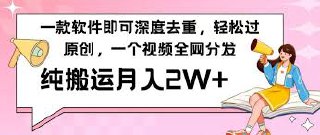 一款软件深度去重、轻松过原创，一个视频全网分发，靠搬运月入2W+