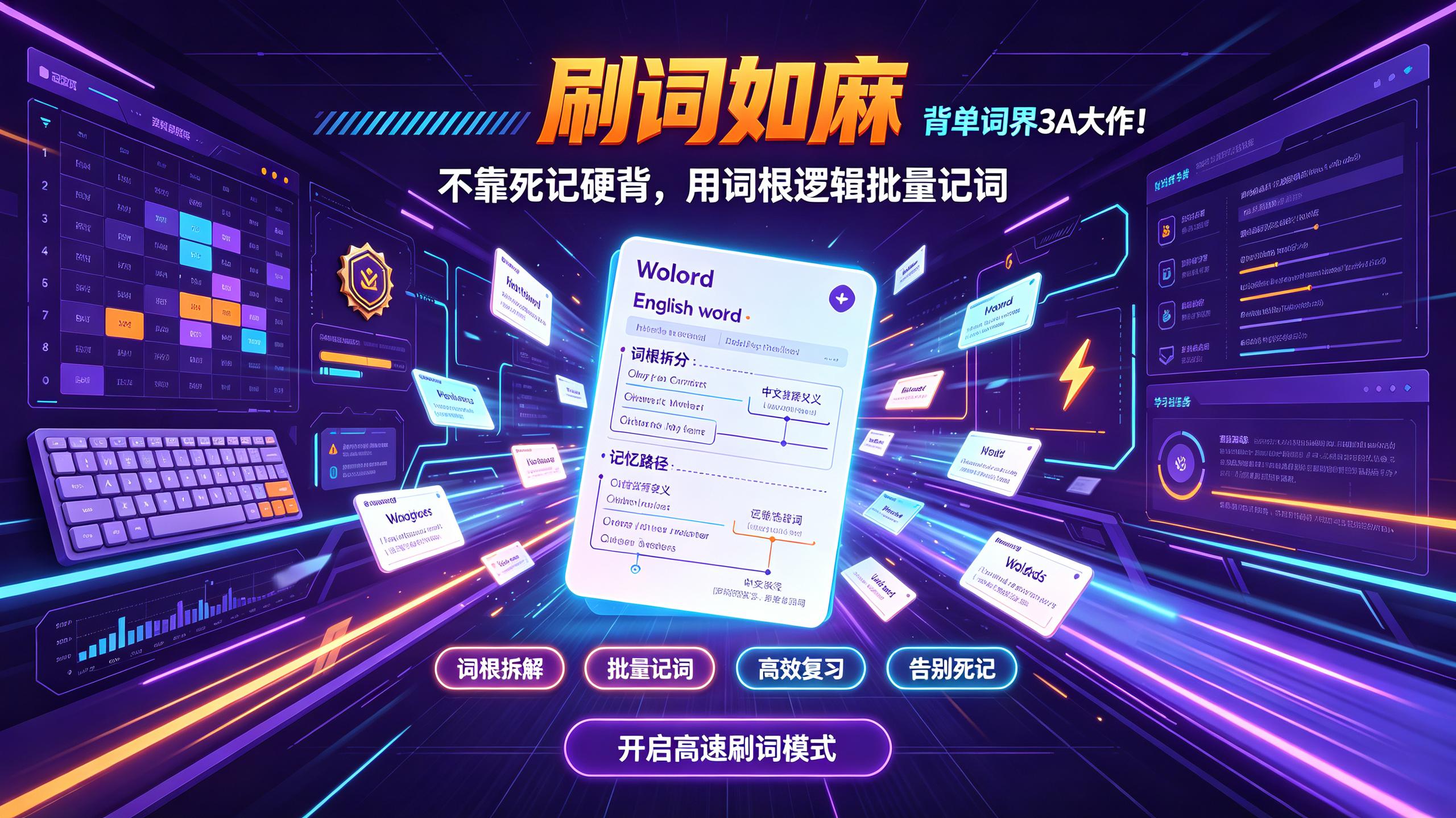 刷词如麻 背单词界3A大作！不靠死记硬背，用词根逻辑批量记词