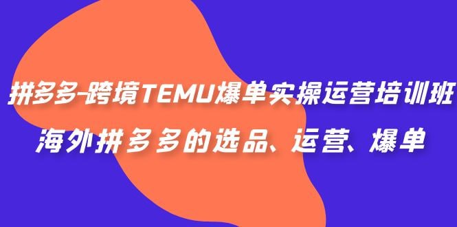 拼多多跨境TEMU爆单运营实操培训班，海外拼多多的选品、运营、爆单