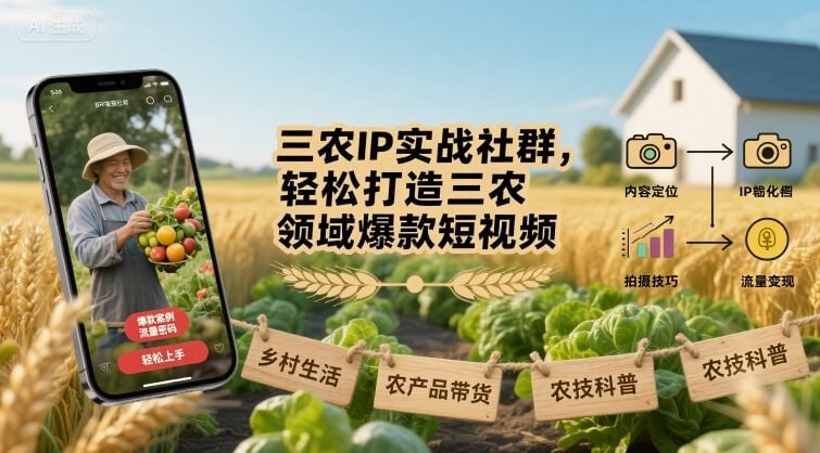 三农IP实战社群，轻松打造三农领域爆款短视频